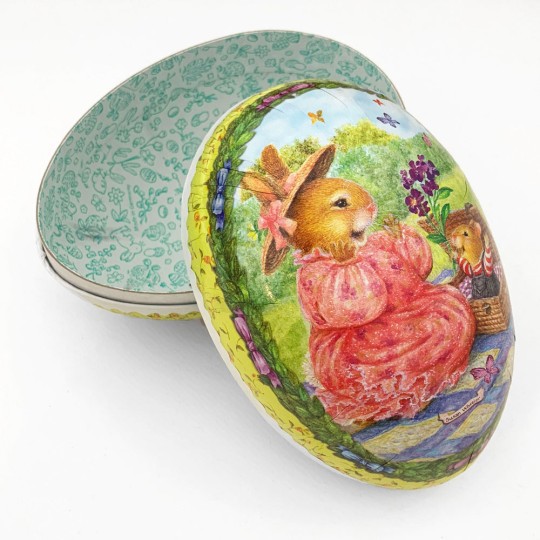 6" Yellow Holly Pond Hill Bunny Picnic Easter Egg Container ~ Germany